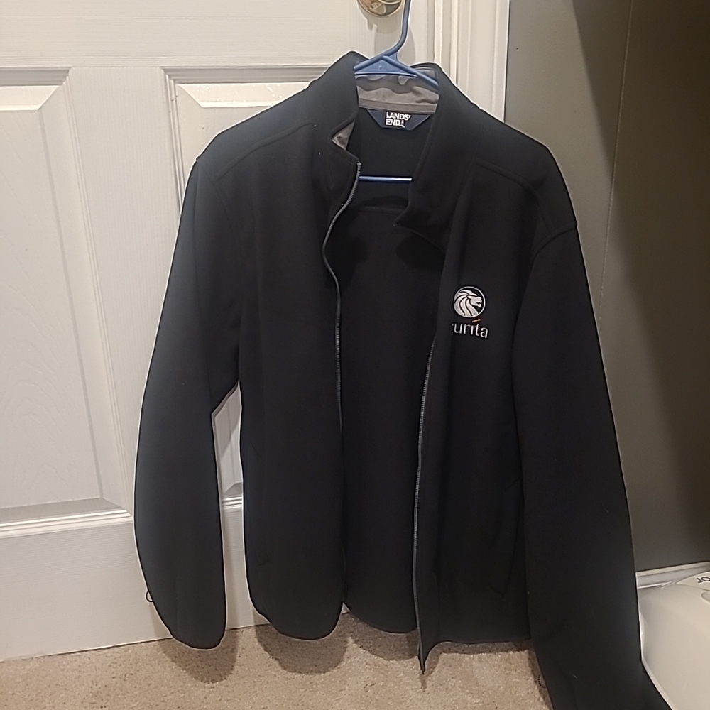 Lands End Mens Black Full-Zip Jacket Size Large Company Branded